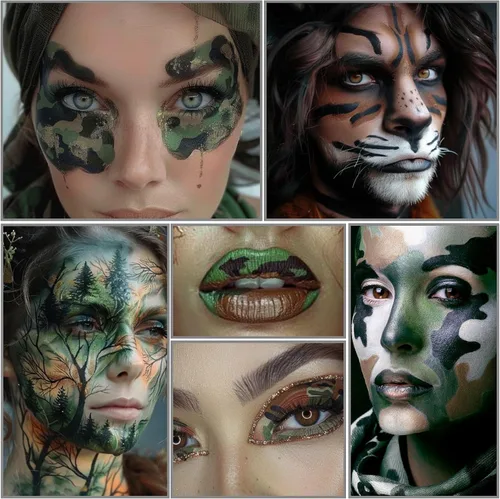 Miniatura 4 de Juego de pintura facial de camuflaje negro verde marrón con pinceles, kit de pintura facial a base de agua para camuflaje militar, caza y paintball