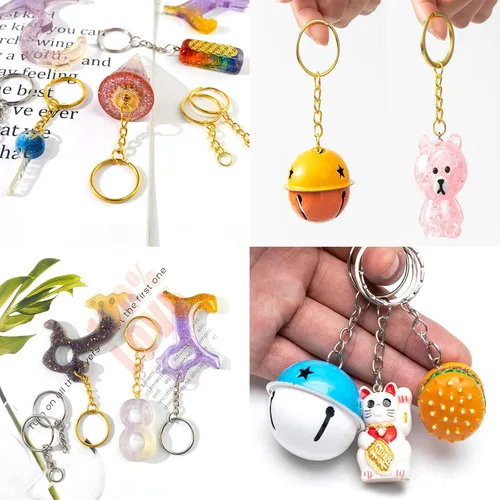 Miniatura 4 de 100 juegos de llaveros de 1 pulgada, llavero redondo dividido dorado con cadena y anillos de salto abiertos para hacer llaveros de bricolaje