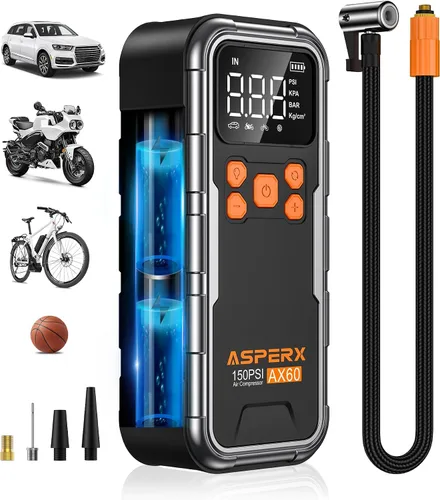 Inflador de Neumáticos Compresor de Aire Portátil, Bomba de Aire Inalámbrica de 150PSI para Neumáticos de Carro, Inflador de Aire 3X Más Rápido