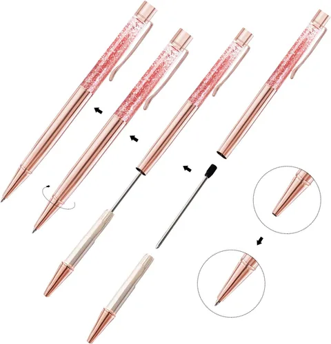 Miniatura 3 de ZZTX 3 bolígrafos de oro rosa, bolígrafo de metal brillante dinámico de arena líquida con repuestos, tinta negra, suministros de oficina, bolígrafos