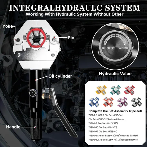 Miniatura 3 de Herramienta de prensado de manguera hidráulica con 7 troqueles a presión manual para manguera de CA, línea automática de A/C, herramienta