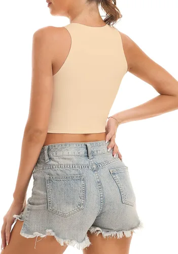 Miniatura 4 de Camisetas cortas de entrenamiento para mujer, con espalda cruzada, cuello halter, sin mangas, para yoga