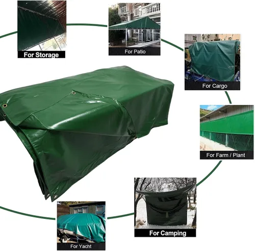 Miniatura 8 de 10' x 20' Cubiertas de lona de vinilo verde resistente de 14 mil para usos múltiples: impermeable, resistente al sol, techo, lona a prueba