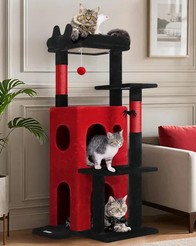 Miniatura 11 de Globlazer Torre de árbol para gatos de interior, casa de árbol para gatos adultos de 50 pulgadas para gatos adultos grandes con escalones, poste