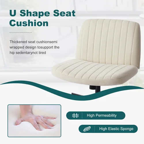 Miniatura 7 de OLIXIS Sillas de patas cruzadas, sin brazos, sin ruedas, asiento ancho, altura ajustable, giratorio, acolchado, tela acolchada, silla de escritorio