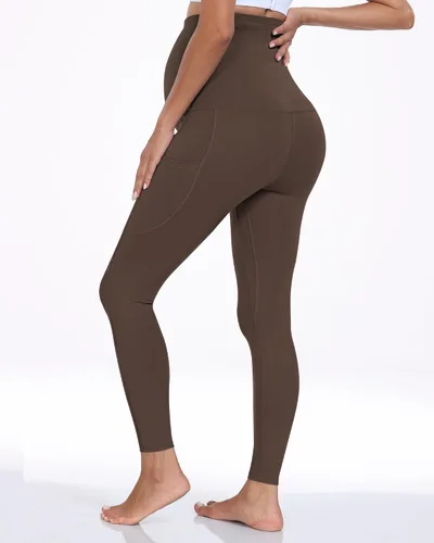 Miniatura 10 de WHOUARE Leggings de maternidad sobre el vientre con bolsillos para mujer, cintura alta, entrenamiento, pantalones de yoga