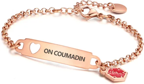 Miniatura 20 de Divoti Pulsera de identificación médica con grabado previo – Cadena simple Rolo de acero inoxidable plateado, resistente al agua con símbolo