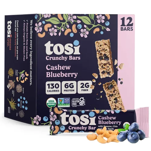 Miniatura 14 de Tosi Barras de nueces, almendra y arándano, aperitivos saludables para adultos y niños, barras crujientes a base de plantas (6 G de proteína)