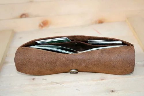 Miniatura 6 de Handmade High Quality Retro Leather Multi-function Envelope Mobile Phone Card Holder Wallet