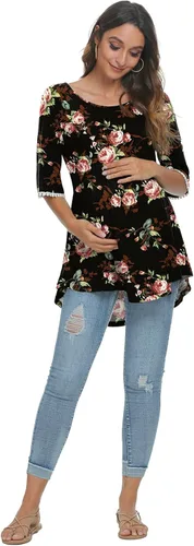 Miniatura 5 de Xpenyo Camisetas de maternidad con mangas acampanadas de encaje, camisetas tipo túnica de embarazo