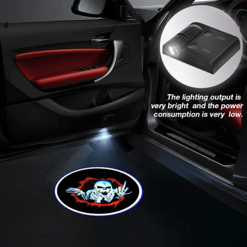 Miniatura 2 de 2 luces para puerta de automóvil, proyector de logotipo, esqueleto de calavera, universal, inalámbrico, para puerta de automóvil, luces LED