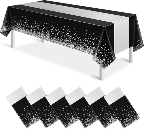Miniatura 9 de MASHAN 1 mantel negro y azul para decoración de fiesta, mantel de plástico negro impreso azul, funda rectangular desechable para cumpleaños, boda