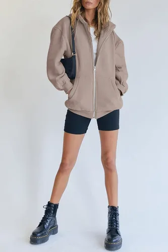 Miniatura 4 de Trendy Queen - Sudaderas con capucha Y2K con cremallera para mujer, de manga larga, para otoño, de gran tamaño, casual, con bolsillo