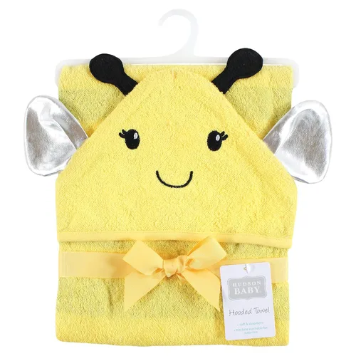 Miniatura 2 de Hudson Baby Toalla unisex de algodón con capucha con cara de animal para bebé, abeja amarilla, talla única Amarillo Bee