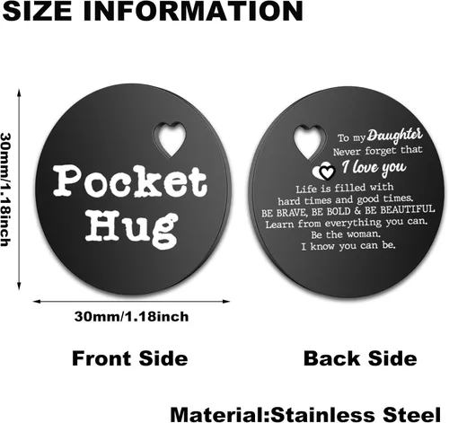 Miniatura 2 de Ficha de abrazo de bolsillo para hija, recuerdo de relación a larga distancia, recuerdo de acero inoxidable, aislamiento inspirador de doble cara