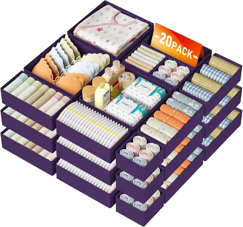 Miniatura 29 de DIMJ Organizador de cajones de ropa – Paquete de 20 contenedores organizadores de cajones de armario para almacenamiento de ropa de bebé, Blanco