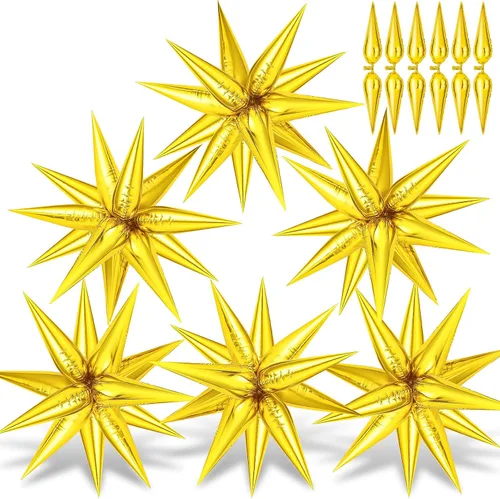 Miniatura 29 de 72 unidades de globos de estrella, grandes globos de cono de estrella metálicos de 26 pulgadas, globos de papel de aluminio de explosión colorida