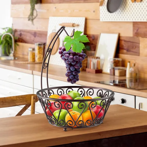 Miniatura 3 de SimpleHouseware Canasta de frutas con colgador de árbol de plátano, de color bronce