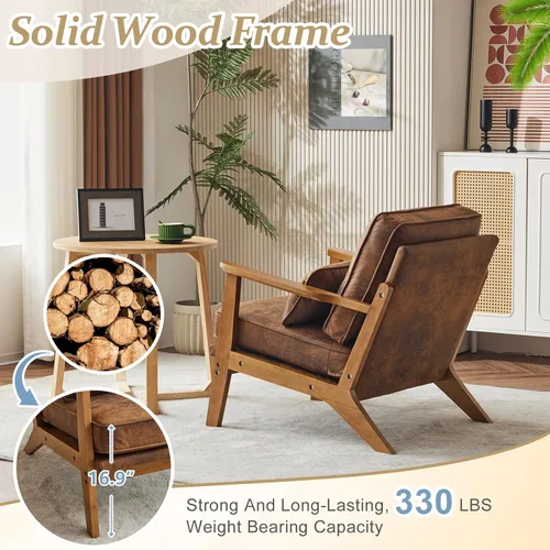Miniatura 4 de VINGLI Juego de 2 sillas decorativas de madera maciza con reposabrazos anchos, sillas modernas tapizadas de mediados de siglo con almohada, silla