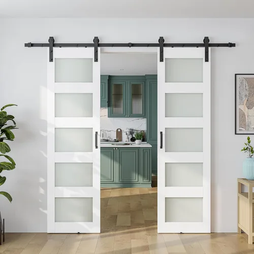 Miniatura 22 de SMARTSTANDARD Puerta de granero de vidrio de 36 x 84 pulgadas con kit de herramientas de 6.6 pies incluido, vidrio de 5 paneles, requiere montaje