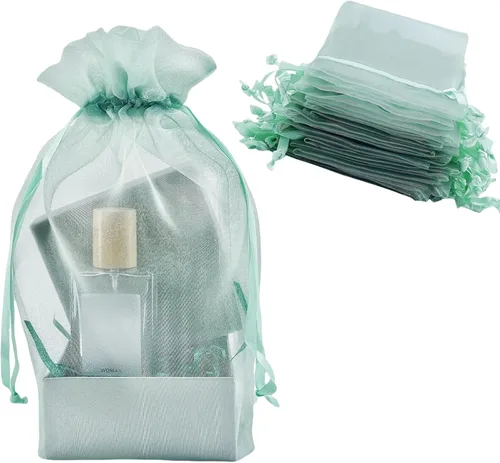 Miniatura 17 de QIANF 20 bolsas de regalo de organza transparente lavanda de 4 x 6 pulgadas con cordón, bolsas de golosinas, bolsa de malla para joyas, bolsa