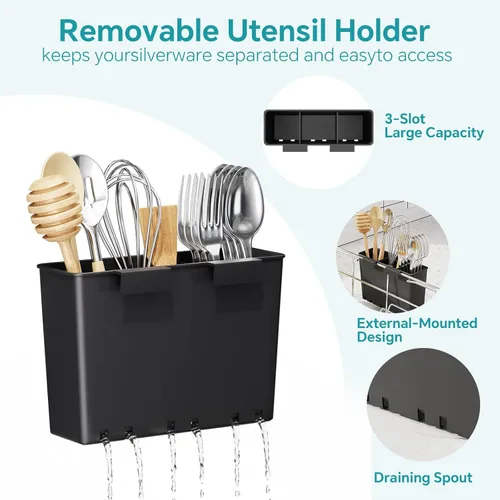 Miniatura 5 de Simple Trending Escurridor de platos ajustable en el fregadero, escurridor de platos para cocina pequeña, encimera interior del fregadero, sobre