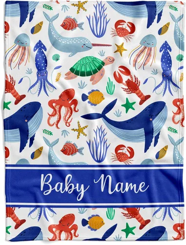 Miniatura 28 de Manta de bebé náutica personalizada, manta de bebé de vida oceánica, manta de bebé océano, manta de bebé con tema oceánico, manta de bebé con Sueños