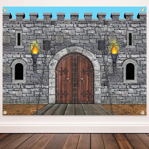 Miniatura 3 de Tranqun Decoraciones de Fiesta Medievales Telón de Fondo de Castillo Telón de Fondo de Pared de Caballero Guardianes del Castillo Decoraciones