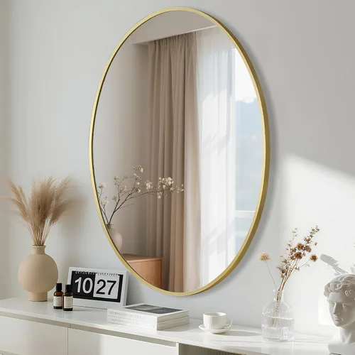Miniatura 9 de Espejo ovalado dorado para baño, espejo de baño ovalado de 20 x 28 pulgadas con marco de metal cepillado, espejo de tocador decorativo montado