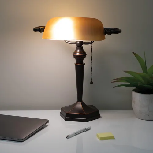 Miniatura 2 de V-LIGHT - Lámpara CFL de escritorio estilo tradicional de banquero, Bronce antiguo