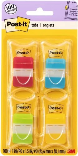 Post-it Pestañas adhesivas, 1 pulgada x 1.5 pulgadas, 4 blocs de pestañas para libros en varios colores para marcadores, anotaciones, lectura y
