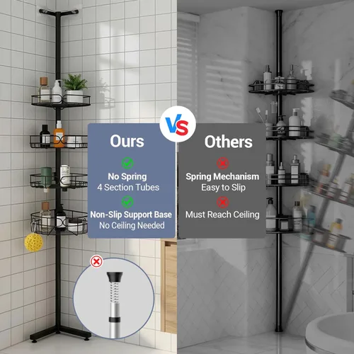 Miniatura 9 de Organizador de ducha de pie, organizador de baño de altura ajustable de 4 niveles, poste de 6 secciones, estante de pie resistente para ducha, sin