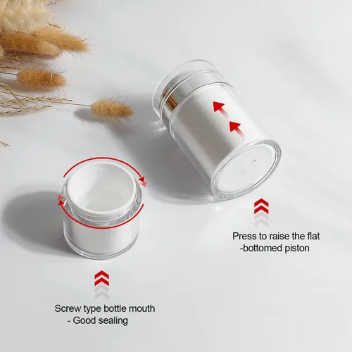 Miniatura 5 de Tarro de bomba sin aire – Dispensador de loción de 0.5 onzas con bomba contenedor de viaje para cuidado de la piel, frascos vacíos recargables