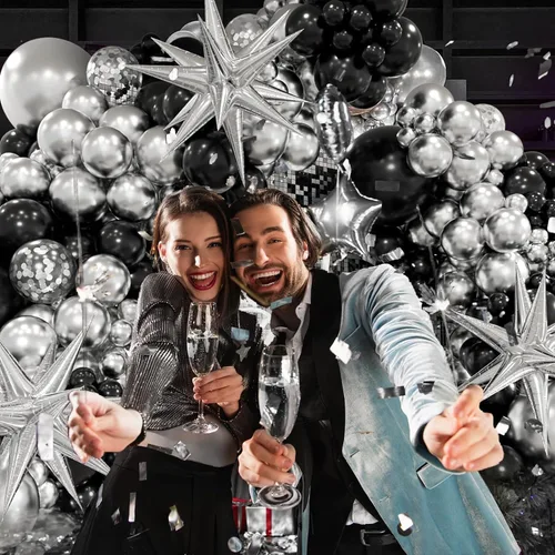 Miniatura 6 de Globos de confeti negro y plateado, 50 unidades de 12 pulgadas, unisex, adultos, fiesta, celebración general, negro y plateado, redondos