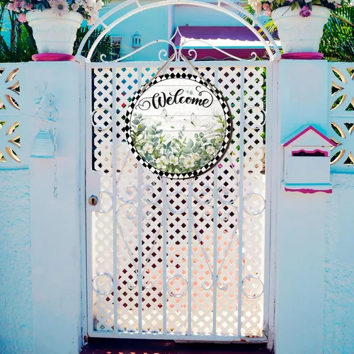 Miniatura 6 de Ripeng Letrero de bienvenida para puerta delantera, colgador de puerta de madera a cuadros para exteriores, interiores, exteriores, porche, casa