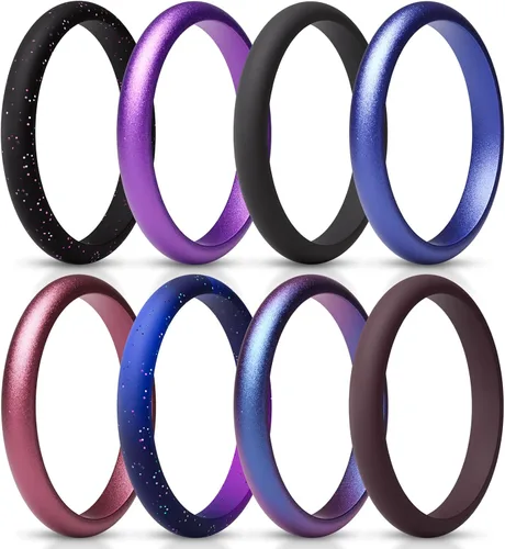 Miniatura 14 de ThunderFit - Realzadores de anillos de silicona delgados y apilables para mujer, alianzas de boda de silicona, 2.5 mm de ancho y 2 mm de grosor
