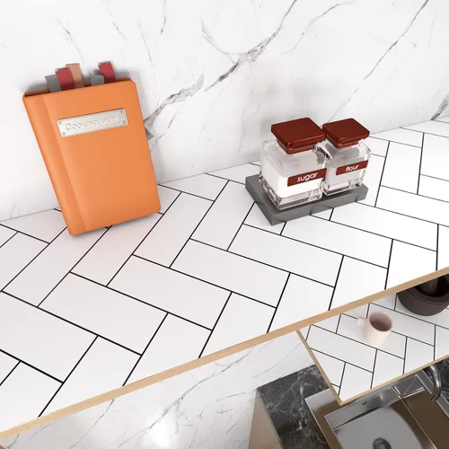 Miniatura 5 de Papel tapiz geométrico de espiga para despegar y pegar, papel tapiz moderno, papel tapiz geométrico en blanco y negro con ladrillo de espiga