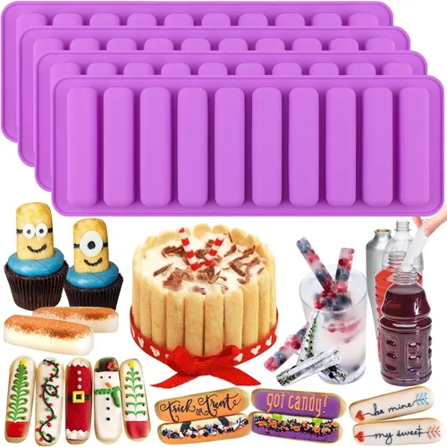 Funshowcase Barra rectangular oblonga de chocolate para galletas, bloque de palo, cubo de hielo, bandeja de gelatina, molde de silicona para dulces,