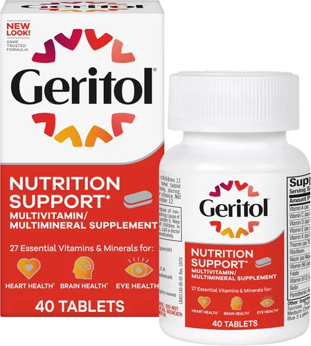 Geritol, Suplemento multivitamínico, contiene vitaminas B, antioxidantes, vitaminas C, E y D y hierro, 26 vitaminas y minerales esenciales, sin