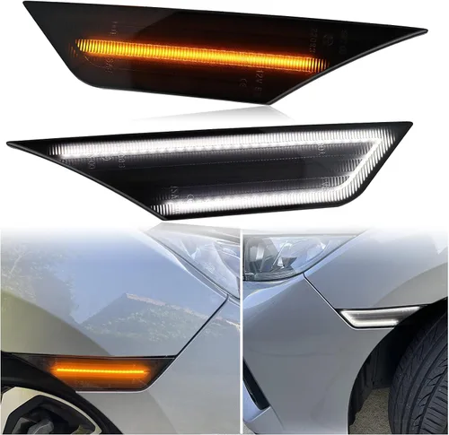 Carcasas de luz de marcador lateral con lente ahumado blanco/ámbar para defensa delantera, compatibles con Honda 10ª generación Civic Coupé Sedán