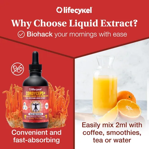 Miniatura 3 de Life Cykel Cordyceps - Extracto de hongo con ciruela Kakadu, apoyo de energía, resistencia y vitalidad, suplemento natural para el envejecimiento