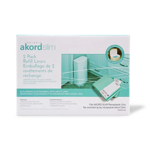 Janibell Akord - Forros de repuesto para cubos de pañales para adultos, 2 unidades, se adapta a Akord 280 Slim, bloqueo de olor, fácil de cortar y