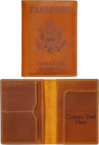 Miniatura 10 de HIFA Funda de cuero para pasaporte, funda para pasaporte hecha a mano con ranura para tarjetas y boletos, piel auténtica, diseño elegante, fácil