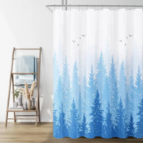 Miniatura 15 de Hokibero Cortinas de Ducha de Tela con Diseño de Bosque Brumoso Azul, Montaña, Naturaleza, Árbol para Baño, Impermeables, Resistentes, Azul Marino