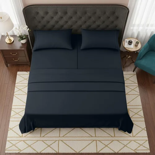 Miniatura 2 de Elegant Comfort Lujoso juego de sábanas de 5 piezas de microfibra de calidad hotelera de alta calidad 1500, bordado de tres líneas, resistente a