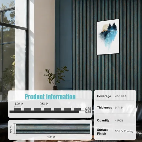 Miniatura 2 de Wood Slat Wall Panels for Interior Wall Decor, Acoustic MDF Wall Panels with PET Backing, Easy Install Wall Paneling for Living Room Bedroom Office