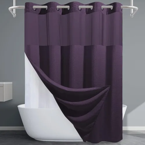 Miniatura 29 de EUTXL Cortina de ducha beige sin gancho con forro a presión, cortinas de ducha de tejido gofre de 230 GSM para baño, 54 pulgadas de ancho x 80