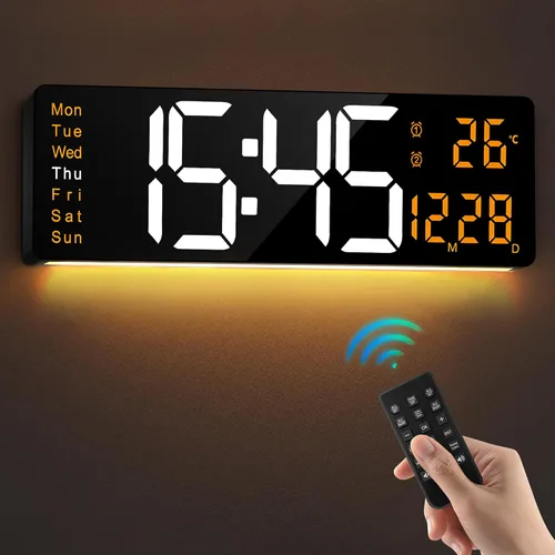 Miniatura 8 de LEIKE Reloj de pared digital grande de 16 pulgadas, control remoto, 2 alarmas, pantalla LED, DST automático, temperatura, reloj de luz nocturna