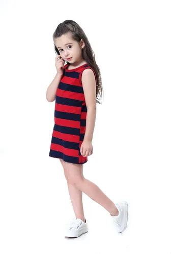 Miniatura 3 de Vokamara Vestido casual sin mangas de rayas blancas y negras para niña pequeña