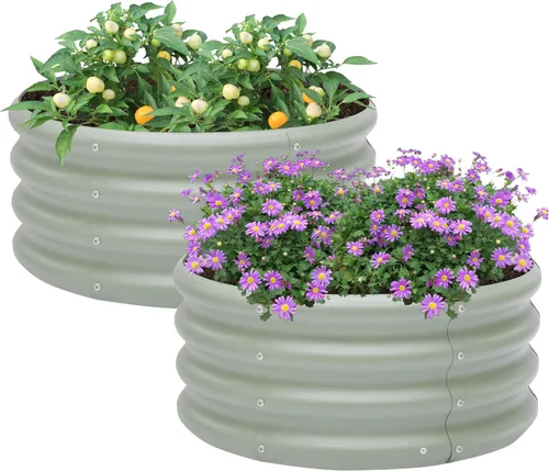 Miniatura 8 de Paquete de 2 camas de jardín elevadas galvanizadas de 2 x 1 pies, cama para macetas al aire libre, jardinera de metal para jardinería y plantación